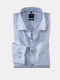 Olymp blå og nougat print skjorte. Modern Fit 1310 54 27